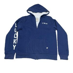 Lucky Brand Navy Youth Full Zip Fleece Hoodie W Sherpa Fleece Lining SZ L 15 16